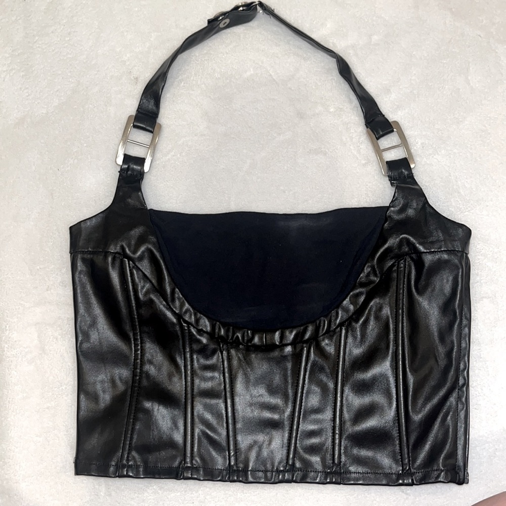 IAMGIA Black leather halter top corset boned Small S
